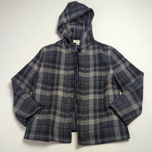 Talbots Wool Jacket Womens 6 Blue Plaid Flannel Button Up Hoodie USA Casual